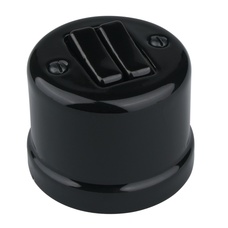 FND SURFACE 2-GANG 2-WAY ROCKER SWITCH BLACK PORCELAIN