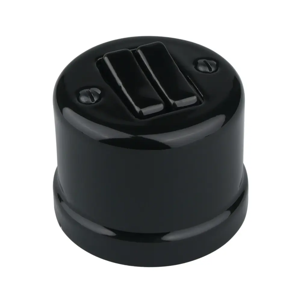 FND SURFACE 2-GANG 2-WAY ROCKER SWITCH BLACK PORCELAIN