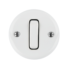 FND SURFACE 1-POLE/TWO-WAY ROCKER SWITCH WHITE PORCELAIN